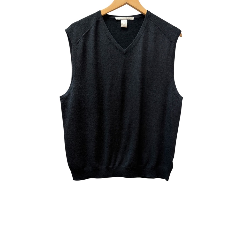 Perry‎ Ellis Men's Black V-Neck Sleeveless Sweater Vest L Tussah Silk Spandex